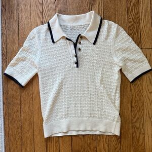 Veronica Beard White Brandt Pointelle Polo Sweater - Size XS